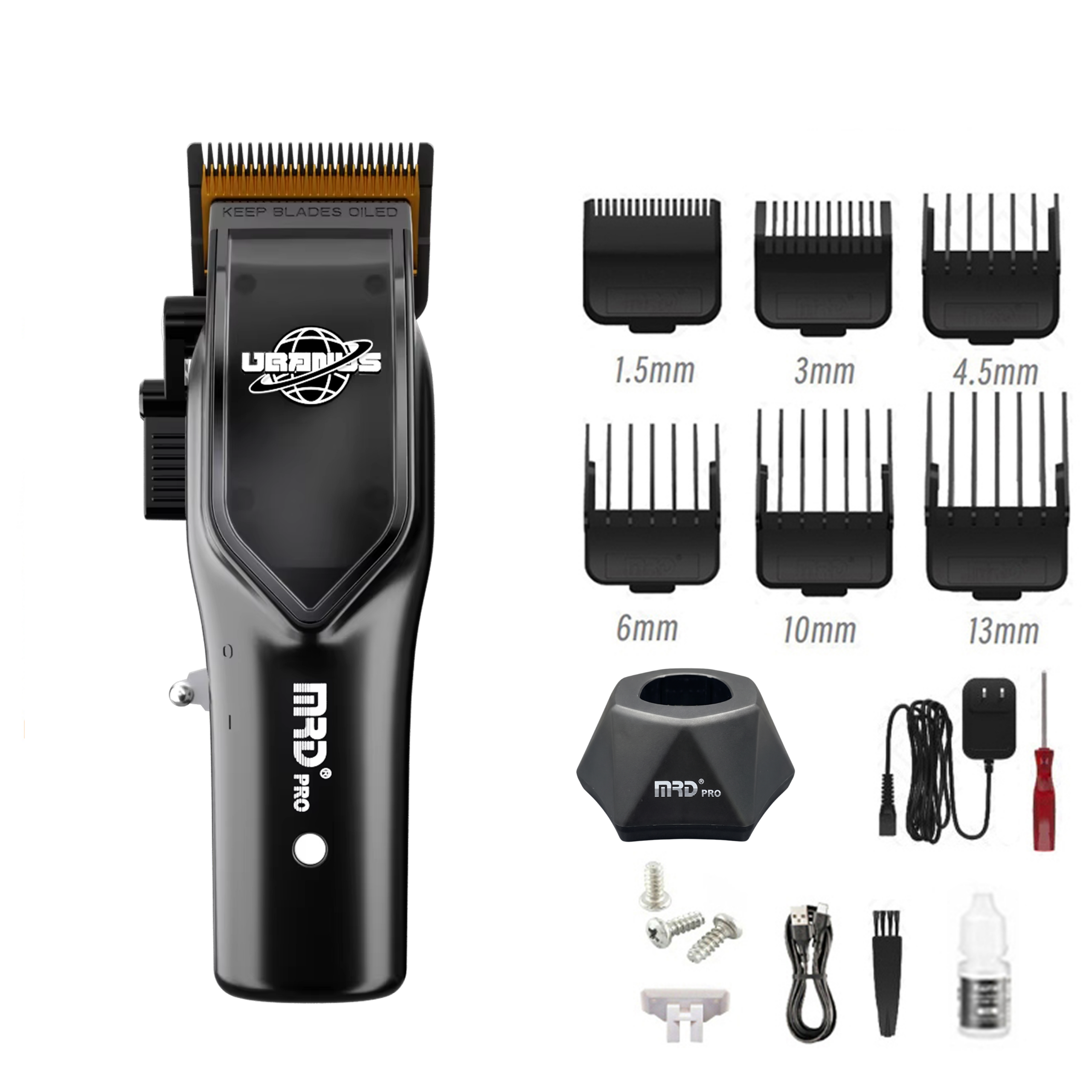 Uranus Professional Barber Clipper HC-3969V-BLACK-Charging Dock, Zero Gap, 7500 RPM Motor, DLC Blade - Image 2