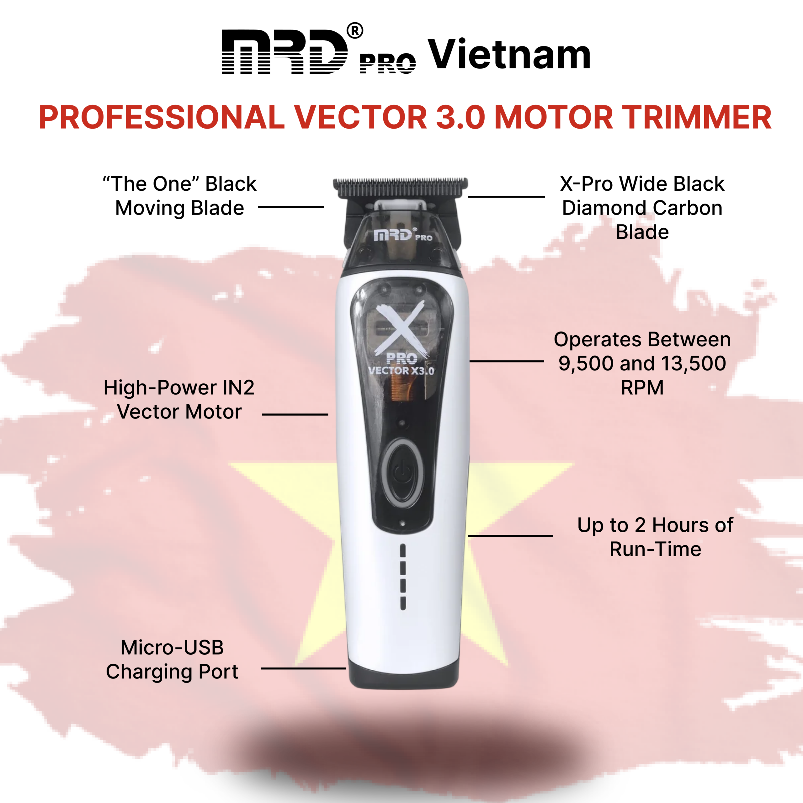 XPRO GMT-999C-WHITE-Vector X3.0 Hair Clipper – Powerful Motor 9,500–13,000 RPM - Image 8