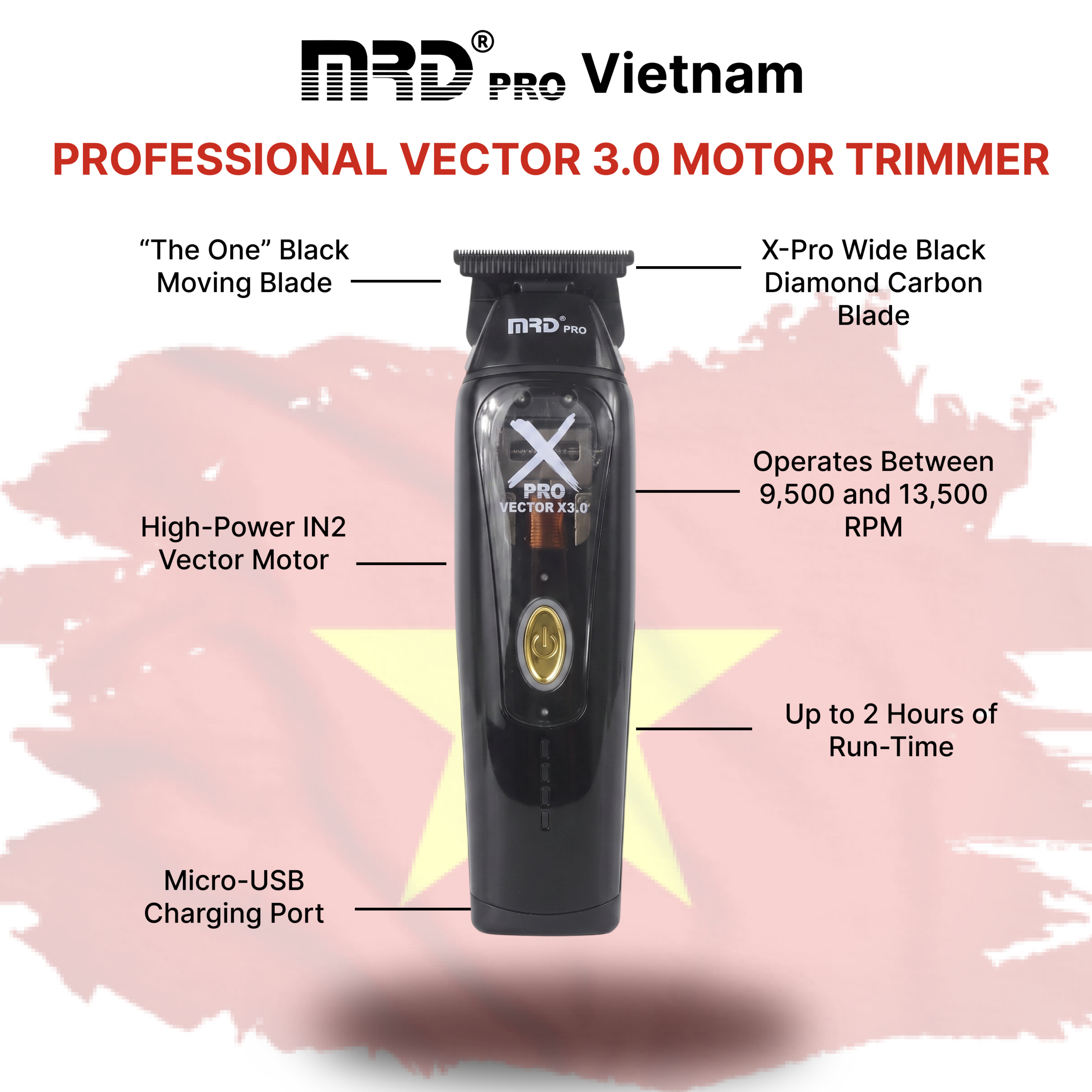 XPRO GMT-999C-BLACK-Vector X3.0 Hair Clipper – Powerful Motor 9,500–13,000 RPM - Image 9